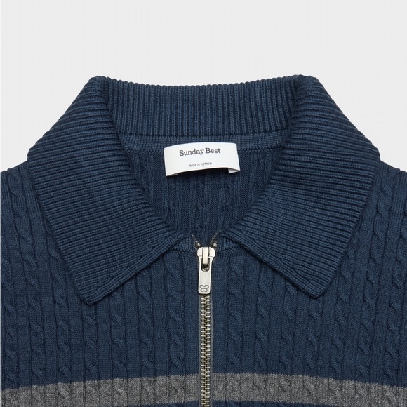 Sunday Best Cotton Charm Meadow Zip Sweater Admiral/Grey SZ L - Picture 3 of 10